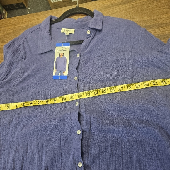 (16)Jessica Simpson Ladies' Gauze Button Front Shirt, BLUE S, L XXL - Picture 8 of 8